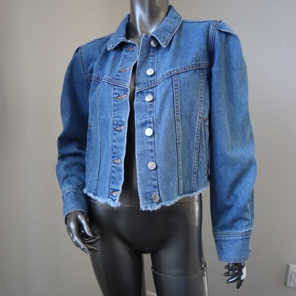 Veronica Beard Blue Denim Jacket Sweeney Cropped Raw Hem Size Large New Tag $428 - Picture 2 of 7